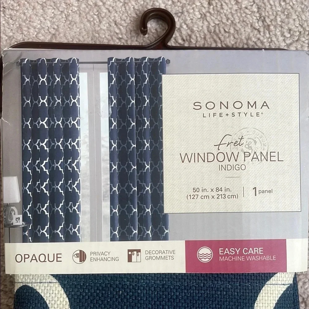 NWT Sonoma Indigo Window Panel with White Pattern